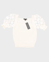NWT Womens French Connection White Knit Floral Top - S