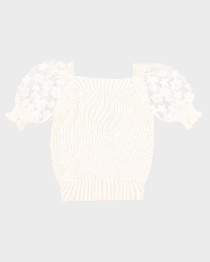 NWT Womens French Connection White Knit Floral Top - S