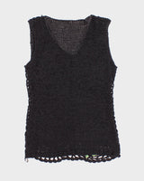 Womens Black and Pink Floral Crochet Tank Top - S