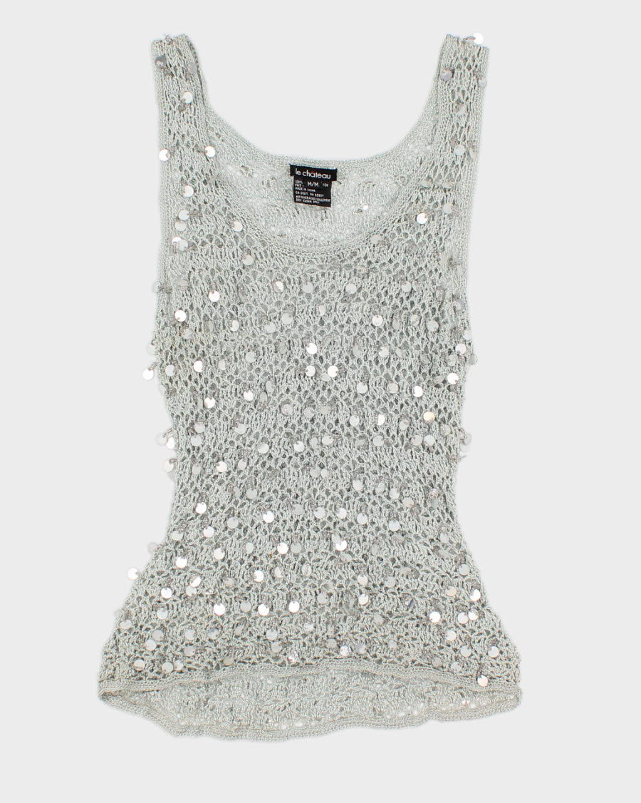 Vintage 90s Le Chateau Green Sequined Top - M