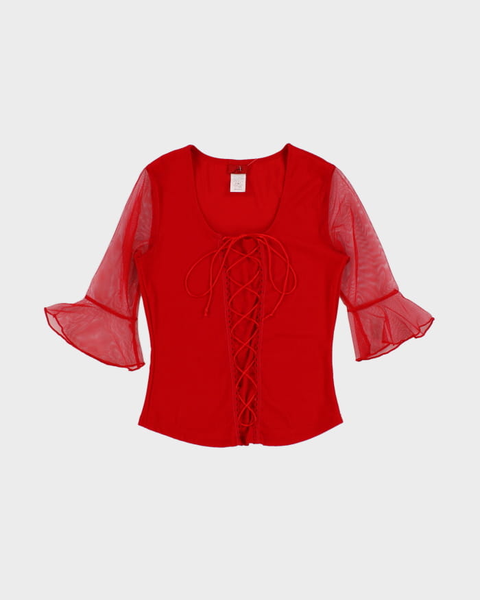 Vintage 90s Red Lace Front Blouse - S