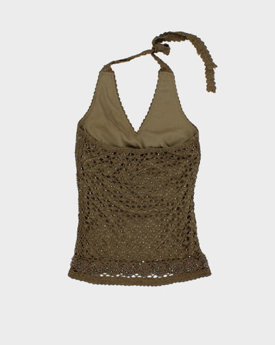 Vintage 90s Le Chateau Green Crochet Style Halter Neck - XS