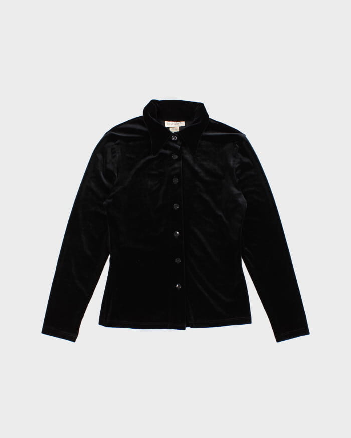 Vintage 90s Le Chateau Black Velvet Shirt - S