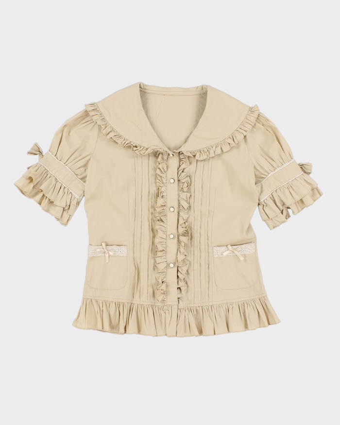 Vintage 90s Darling Beige Ruffled Blouse - S