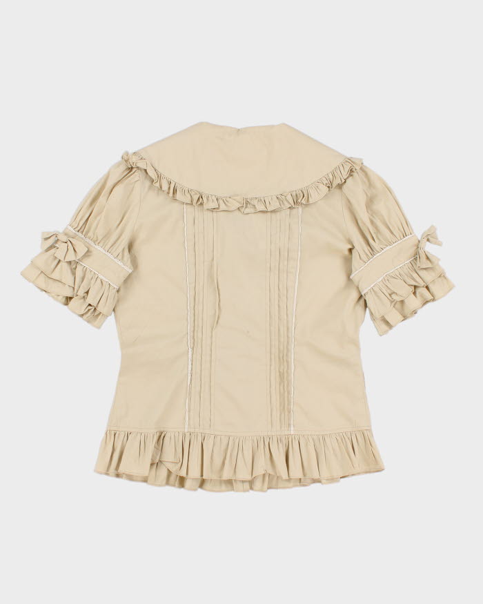 Vintage 90s Darling Beige Ruffled Blouse - S