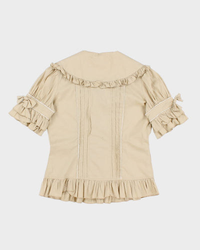 Vintage 90s Darling Beige Ruffled Blouse - S