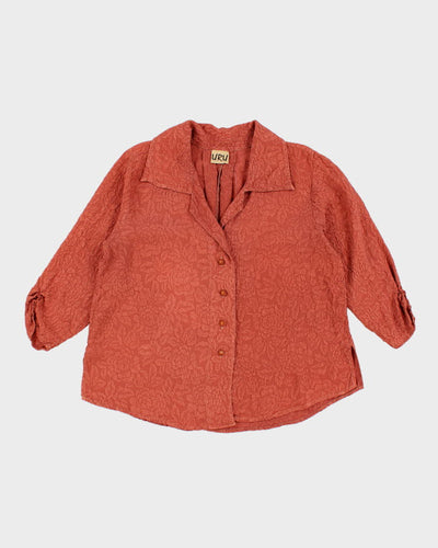Uru Burnt Orange Silk Floral Textured Blouse - L