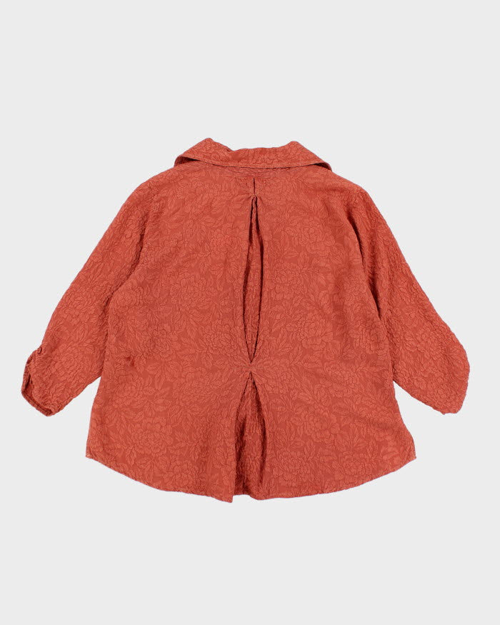Uru Burnt Orange Silk Floral Textured Blouse - L