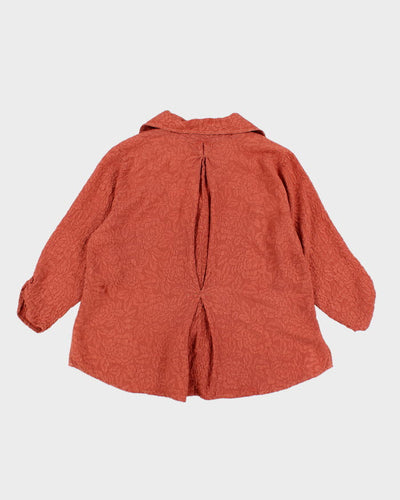 Uru Burnt Orange Silk Floral Textured Blouse - L
