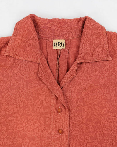 Uru Burnt Orange Silk Floral Textured Blouse - L