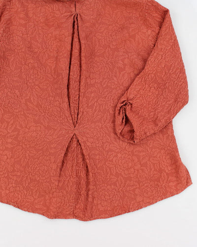 Uru Burnt Orange Silk Floral Textured Blouse - L