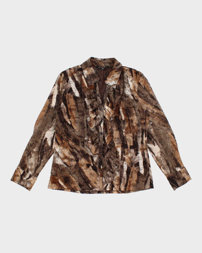 00s Textured Ruffled Brown Blouse - M