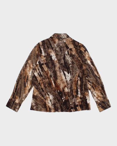 00s Textured Ruffled Brown Blouse - M