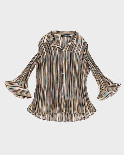 Vintage Striped Micro Pleated Texture Blouse - L