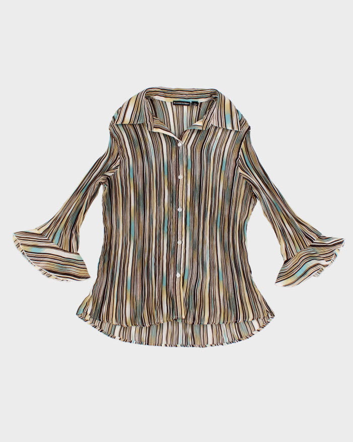 Vintage Striped Micro Pleated Texture Blouse - L