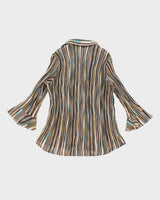 Vintage Striped Micro Pleated Texture Blouse - L