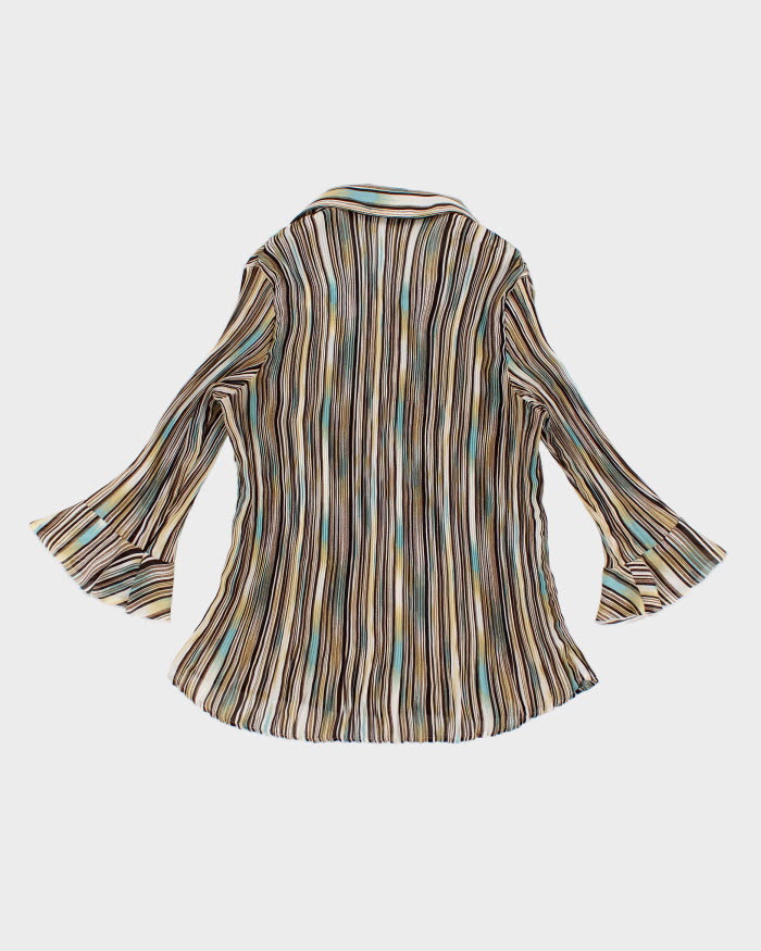 Vintage Striped Micro Pleated Texture Blouse - L
