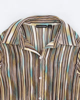 Vintage Striped Micro Pleated Texture Blouse - L