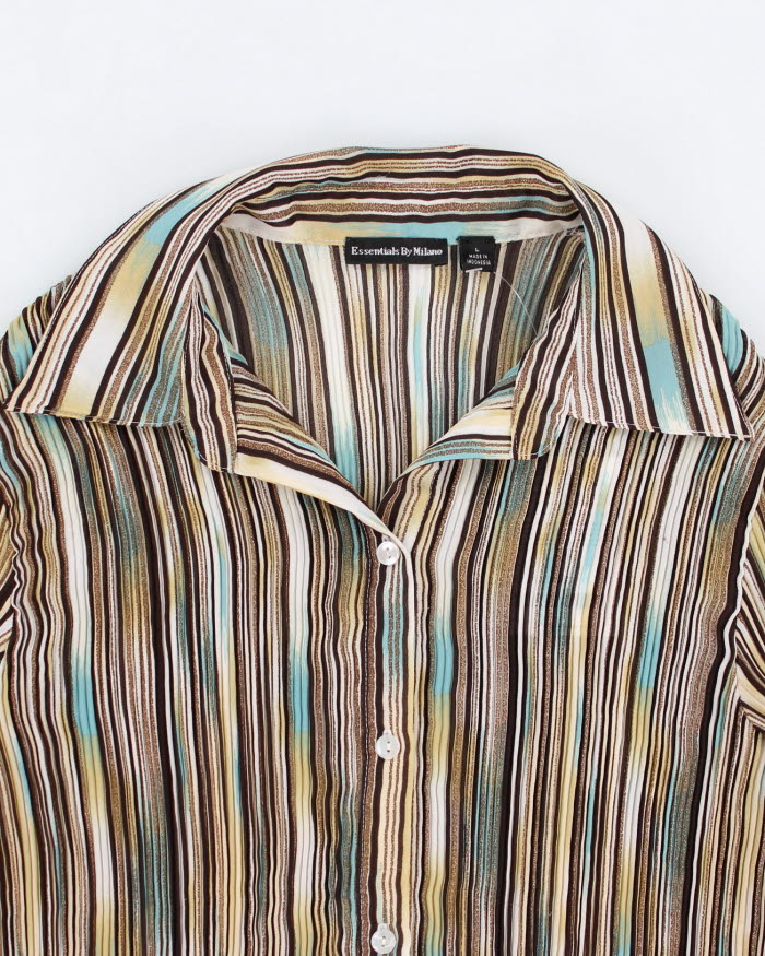 Vintage Striped Micro Pleated Texture Blouse - L