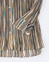Vintage Striped Micro Pleated Texture Blouse - L