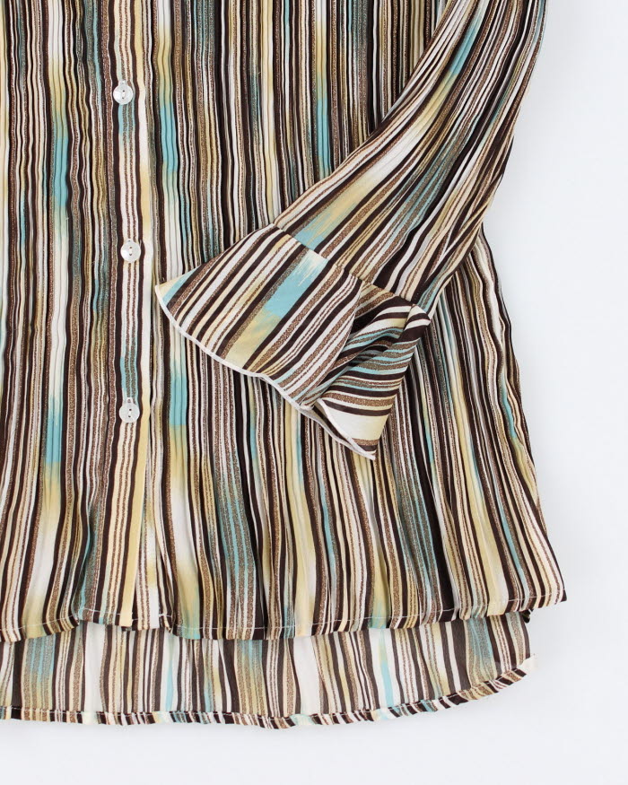 Vintage Striped Micro Pleated Texture Blouse - L