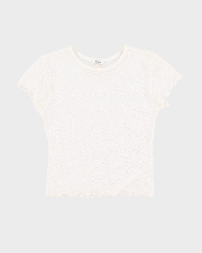Vintage 90s Tua White Laced Spiderweb Baby Tee - XS/S