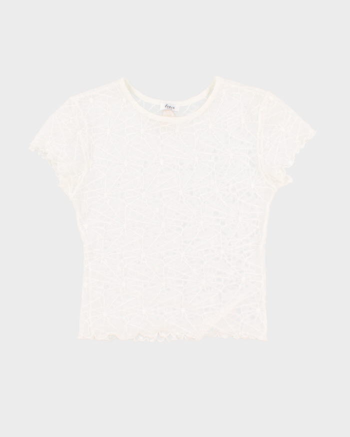 Vintage 90s Tua White Laced Spiderweb Baby Tee - XS/S
