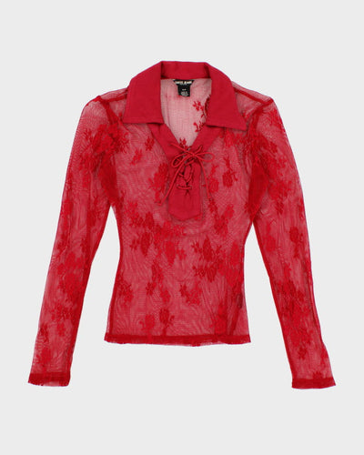 Y2K 00s Guess Jeans Red Lace Blouse - S
