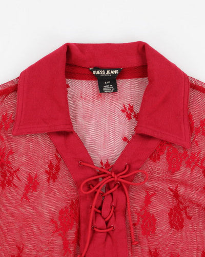 Y2K 00s Guess Jeans Red Lace Blouse - S