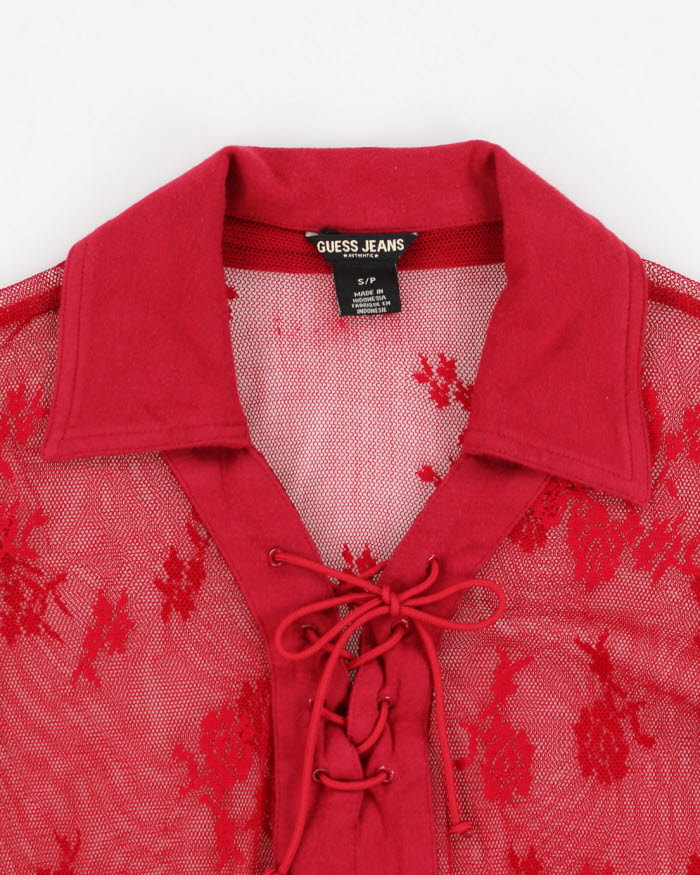 Y2K 00s Guess Jeans Red Lace Blouse - S