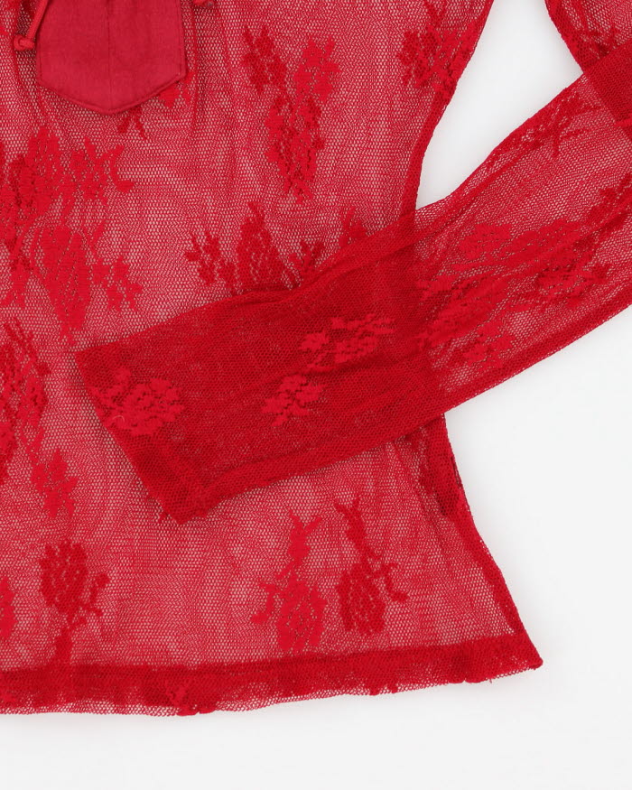 Y2K 00s Guess Jeans Red Lace Blouse - S