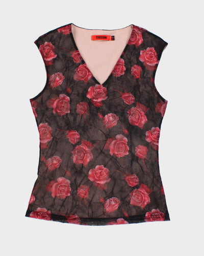 Vintage 90s/00s Tension Rose Patterned Mesh Blouse - XS