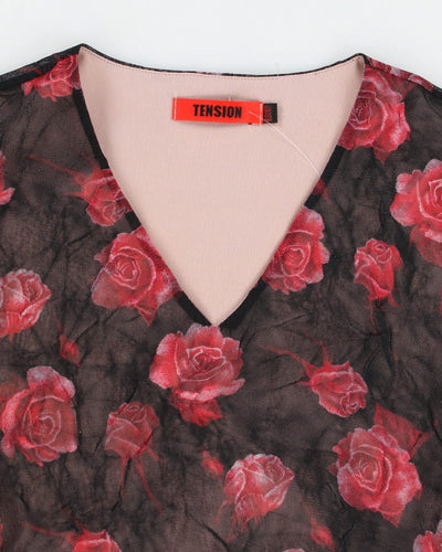 Vintage 90s/00s Tension Rose Patterned Mesh Blouse - XS