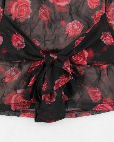 Vintage 90s/00s Tension Rose Patterned Mesh Blouse - XS