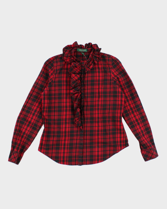 00s Lauren Ralph Lauren Plaid Frilled Blouse - S