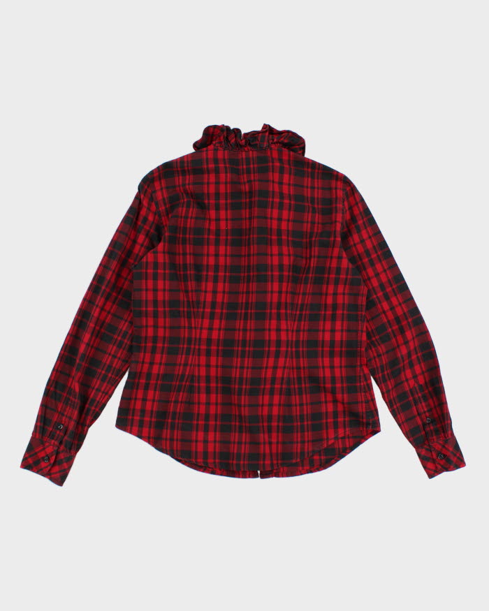 00s Lauren Ralph Lauren Plaid Frilled Blouse - S