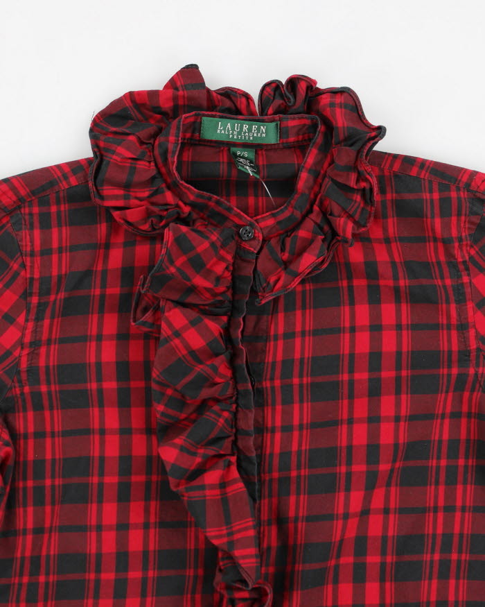 00s Lauren Ralph Lauren Plaid Frilled Blouse - S