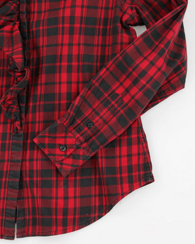 00s Lauren Ralph Lauren Plaid Frilled Blouse - S