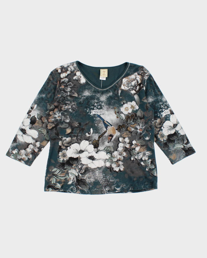 Y2k 00s Jess And Jane Floral Pattern Long Sleeve T-shirt - S