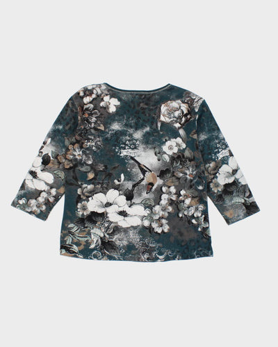 Y2k 00s Jess And Jane Floral Pattern Long Sleeve T-shirt - S