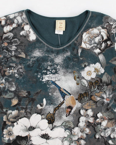 Y2k 00s Jess And Jane Floral Pattern Long Sleeve T-shirt - S
