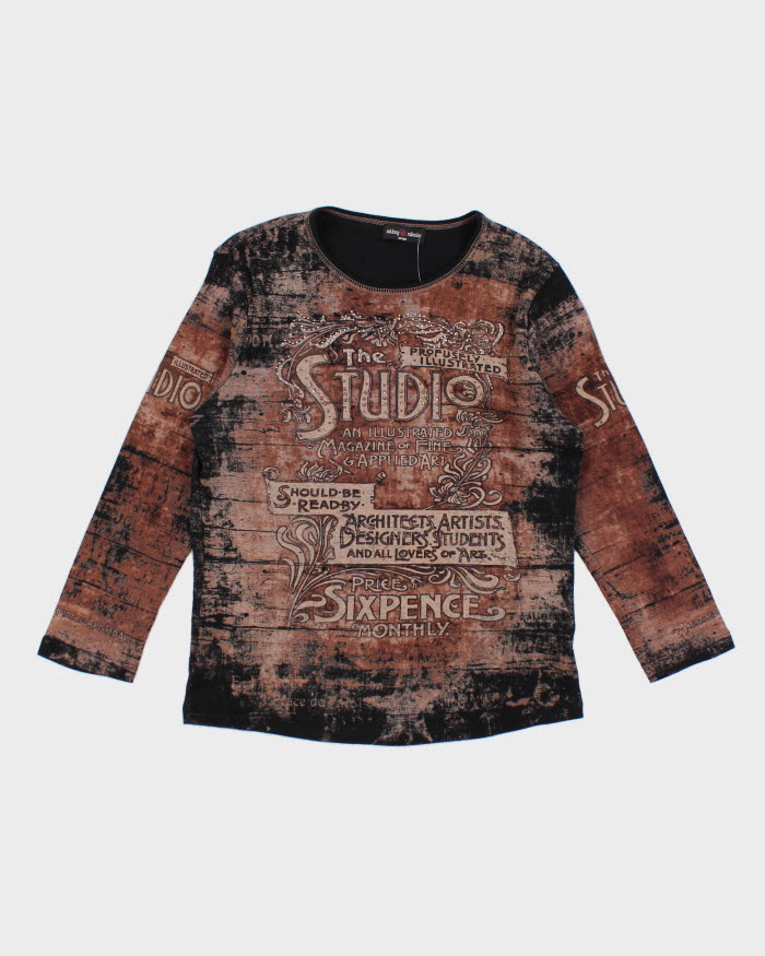 Y2k 00s Skinny Minnie Brown Pattern Top - L