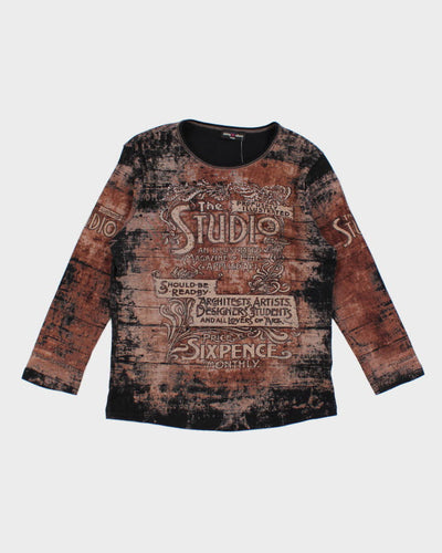 Y2k 00s Skinny Minnie Brown Pattern Top - L