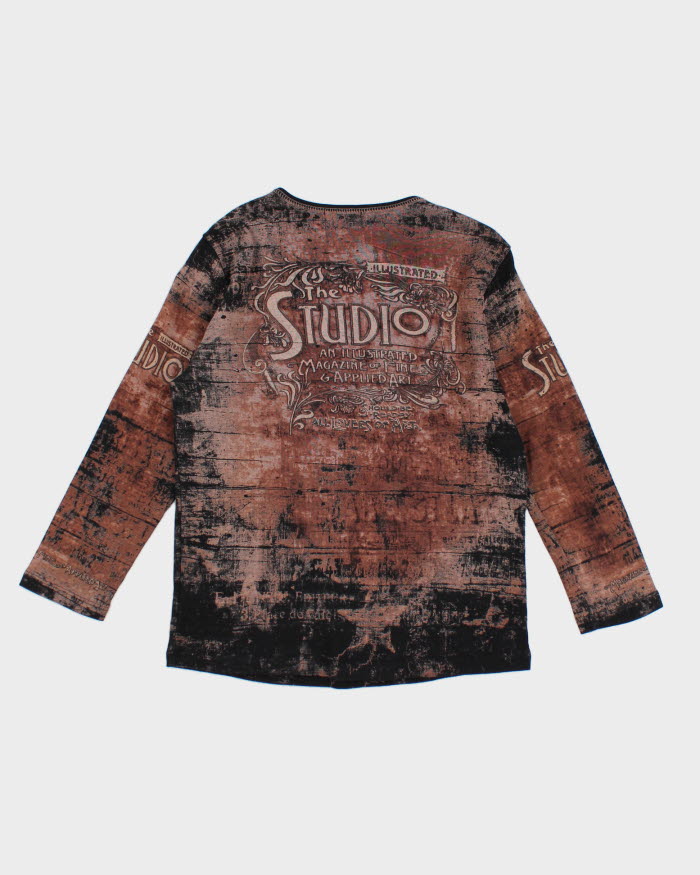 Y2k 00s Skinny Minnie Brown Pattern Top - L