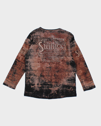 Y2k 00s Skinny Minnie Brown Pattern Top - L