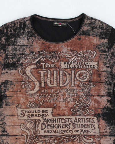 Y2k 00s Skinny Minnie Brown Pattern Top - L