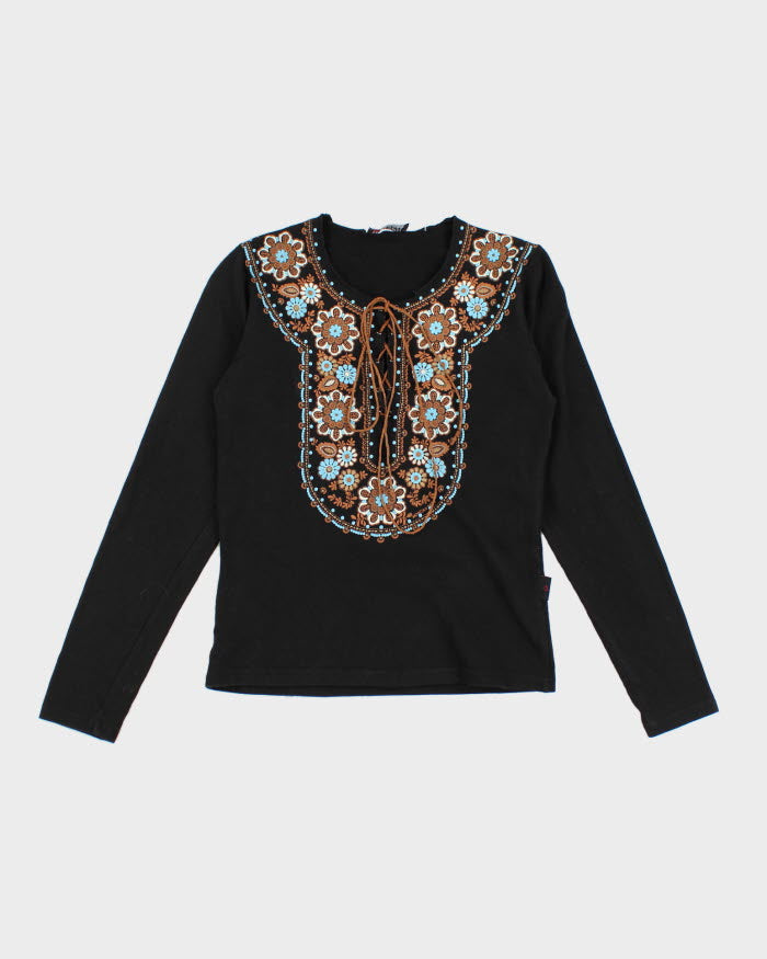 Y2k 00s Morgan De Toi Black Long Sleeve Lace Up Top - S