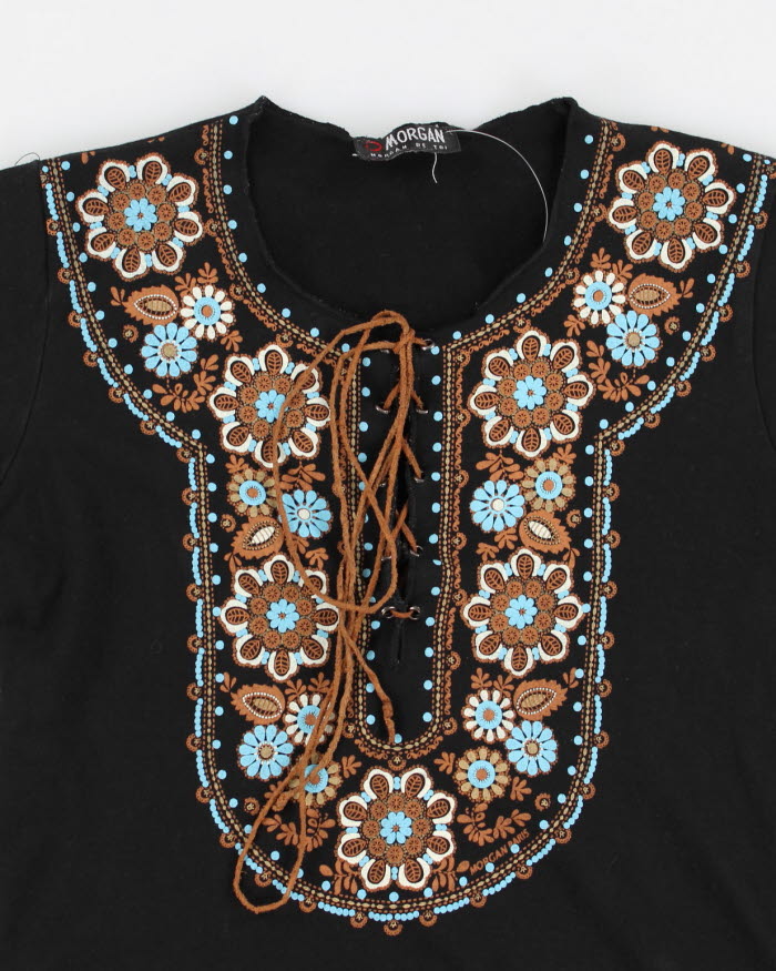 Y2k 00s Morgan De Toi Black Long Sleeve Lace Up Top - S