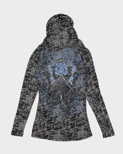 Y2k 00s Active Street Couture Leopard Print Hooded Long Sleeve Top - M