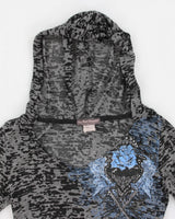 Y2k 00s Active Street Couture Leopard Print Hooded Long Sleeve Top - M